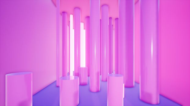 abstract neon pink background design with pipes, 3d render