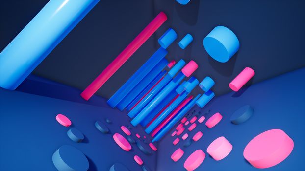 abstract blue background design with colorful pipes, 3d rendering