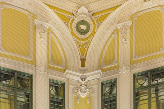 Ceiling of the dome of the Marunouchi North exit of the Tôkyô station in Japan. On the lower octogon are represented eight signs of the zodiac with the exception of the Rabbit, the mouse, the horse and the rooster.