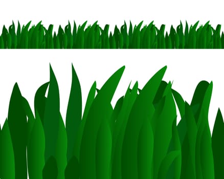 Green grass endless banner on white background. Foliage repeat border. Vector illustration.