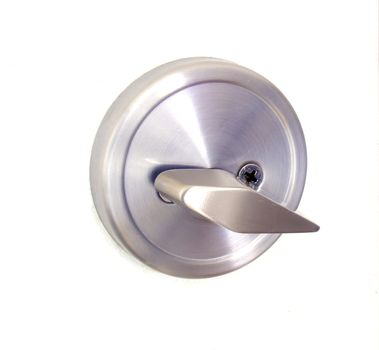 Shut off door with a round pocket door lock on a white door