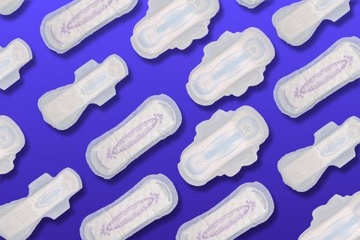 Collage of Sanitary pad or Menstrual Pads for light, regular and heavy flow on a purple background