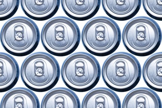 Top view of isolated recyclable aluminium cans carbonated drink