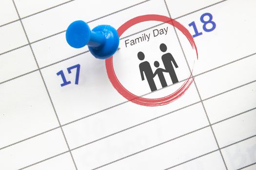 Close up to a calendar on Family Day