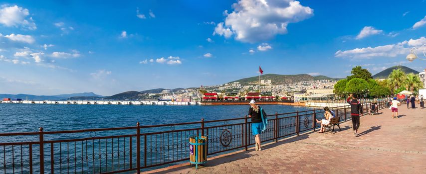 Kusadasi, Turkey – 07.18.2019.  Embankment of the resort town of Kusadasi in Turkey on a sunny summer day
