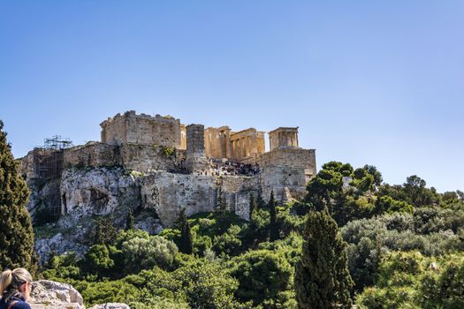 Acropolis view from Areopagus hill, Athens, Greece.