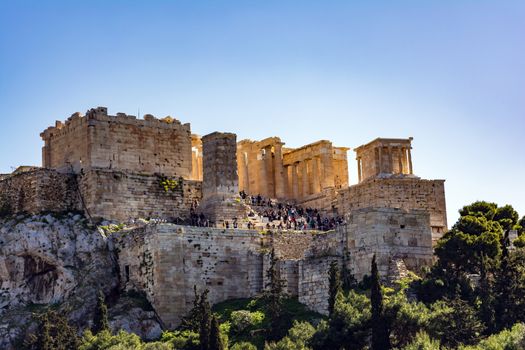 Acropolis view from Areopagus hill, Athens, Greece.