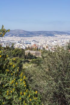 View of Athens from Areopagus hill. Ancient monuments. Greece.