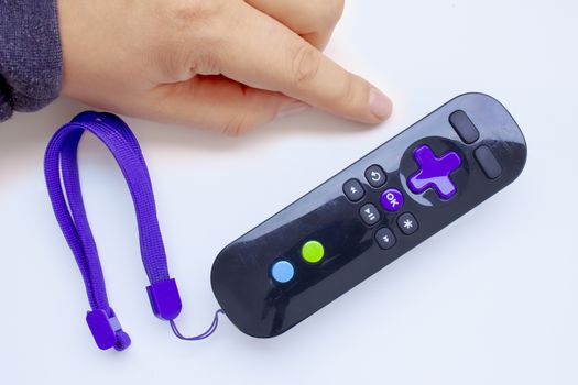 Online media player remote control with a hand