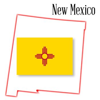Outline map of the state of New Mexico with flag inset