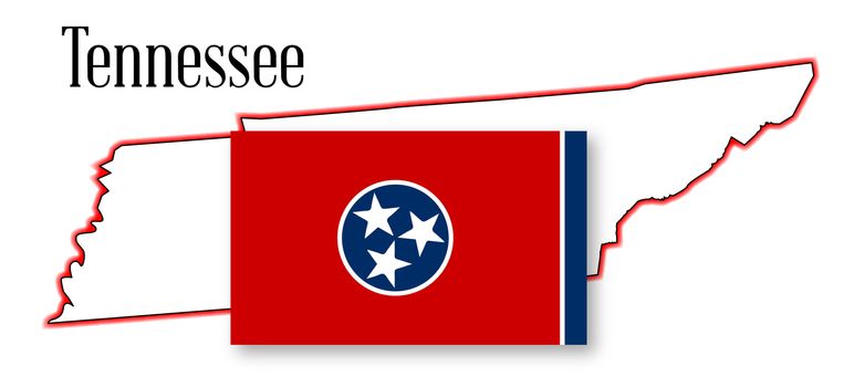 State map outline of Tennessee over a white background with flag inset