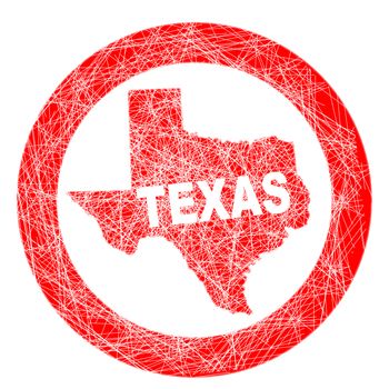 A stamp with a outline map of the state of Texas