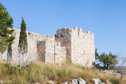 The walls of Alanya Castle, a medieval castle in southern Turkey.