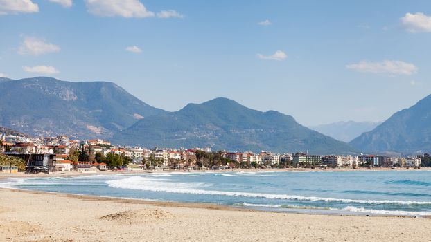 The view along East Beach on the coastline of the Turkish city of Alanya.