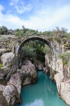 A view of Bugrum Bridge, an example of Roman engineering, which spans Kocadere stream in Koprulu Canyon National Park in the province of Antalya, south western Turkey.