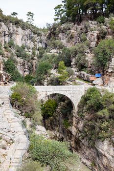 A view of Kopru River and Koprulu Canyon.  Koprulu Canyon is a National Park in the province of Antalya, south western Turkey.  The canyon is crossed by the Roman Oluklu bridge.