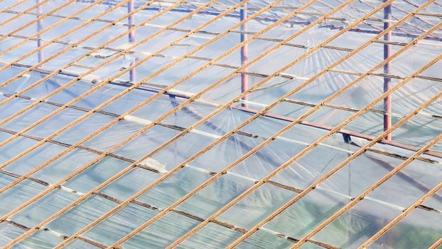 A close up of an industrial greenhouse on a farm in Turkler in the province of Alanya, southern Turkey.