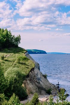 Cliff with birch woodland on Volga river