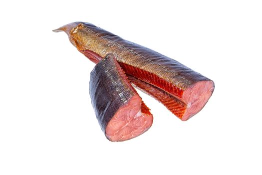 Smoked red fish on an isolated studio background