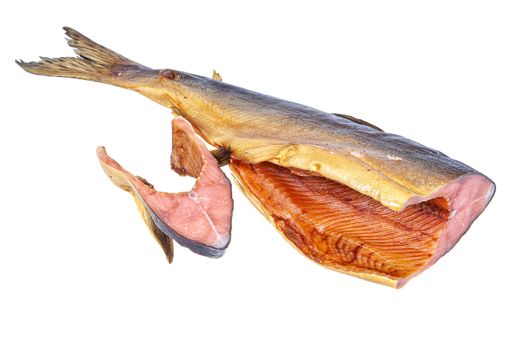 Smoked red fish on an isolated studio background