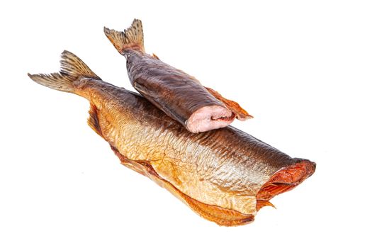 Smoked red fish on an isolated studio background