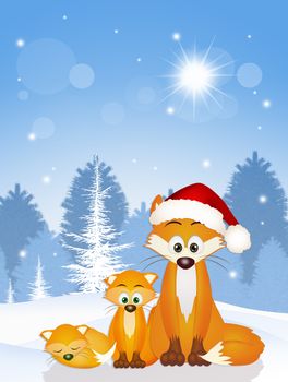 illustration of red fox at Christmas