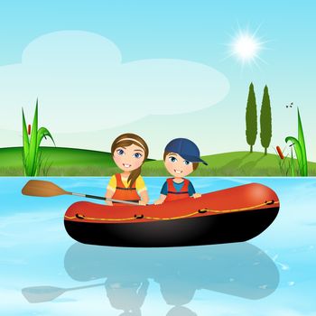 children on rubber dinghy