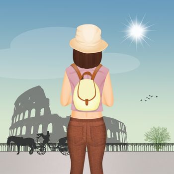 illustration of tourist girl traveling to Rome