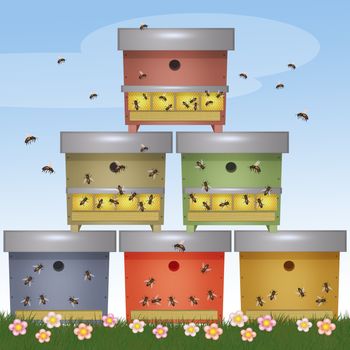 illustration of bee beehives
