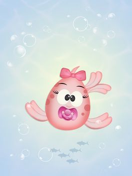 illustration of baby female fish in the ocean