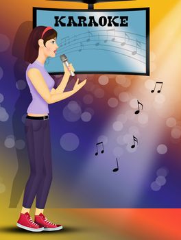 illustration of woman with microphone singing karaoke