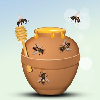 bees on the honey jar
