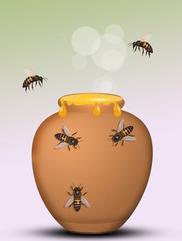 illustration of bees on the honey jar