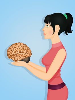 illustration of girl with brain in the hands