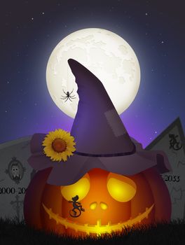 illustration of pumpkin in the Halloween night