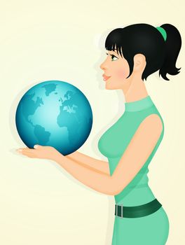 illustration of woman with world in her hands