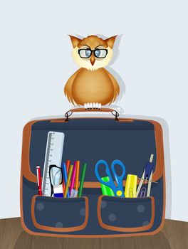 illustration of owl on school satchel