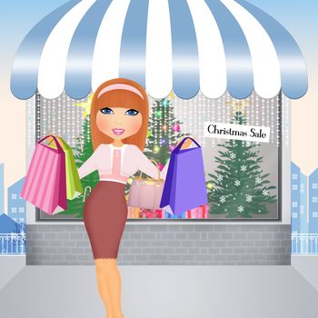 illustration of woman makes purchases for Christmas