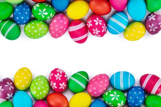 Colorful Easter egg top view border frame isolated on white background