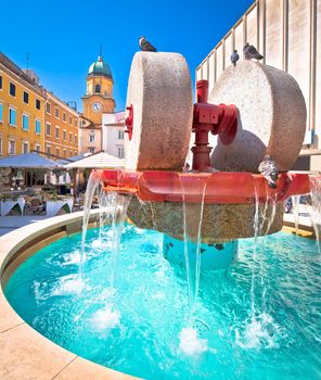 Rijeka square and fountain view with clock tower gate, 2020 Europe capital of culture, Kvarner bay of Croatia