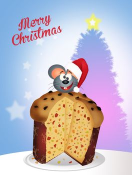 illustration of mouse on panettone at Christmas