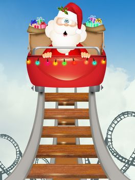 illustration of Santa Claus on roller coaster