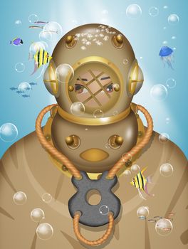 illustration of the man dressed as a diver