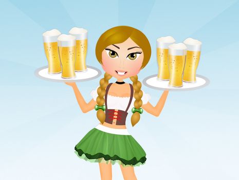 illustration of Oktoberfest blonde girl with beer