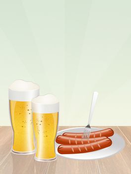 illustration of Oktoberfest beer and sausages