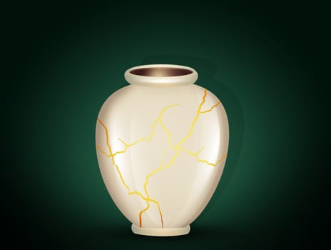 illustration of Japanese jar with golden crepe