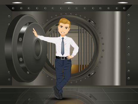 illustration of man in the bank vault