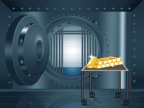 illustration of gold bars in the bank security safe