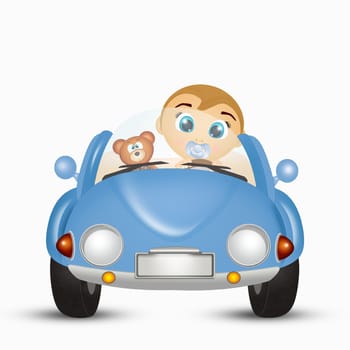 illustration of baby on board on car