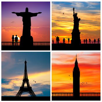 silhouette of New York, Rio de janeiro, London and Paris,